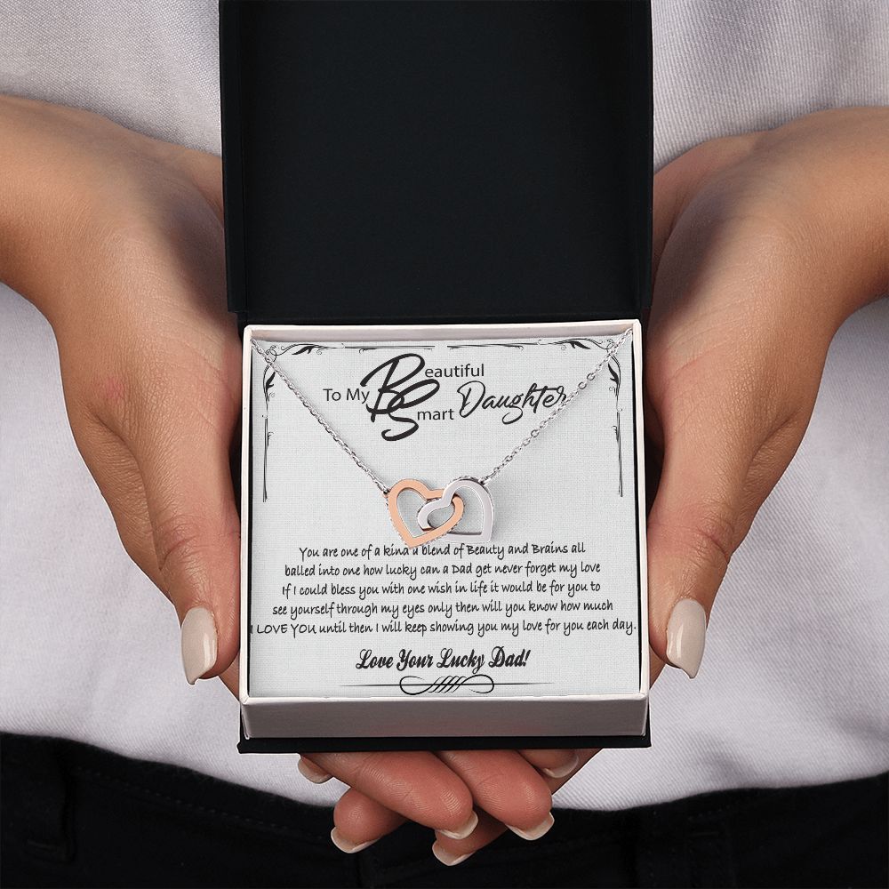 To My Beautiful Smart Daughter Interlocking Hearts Necklace