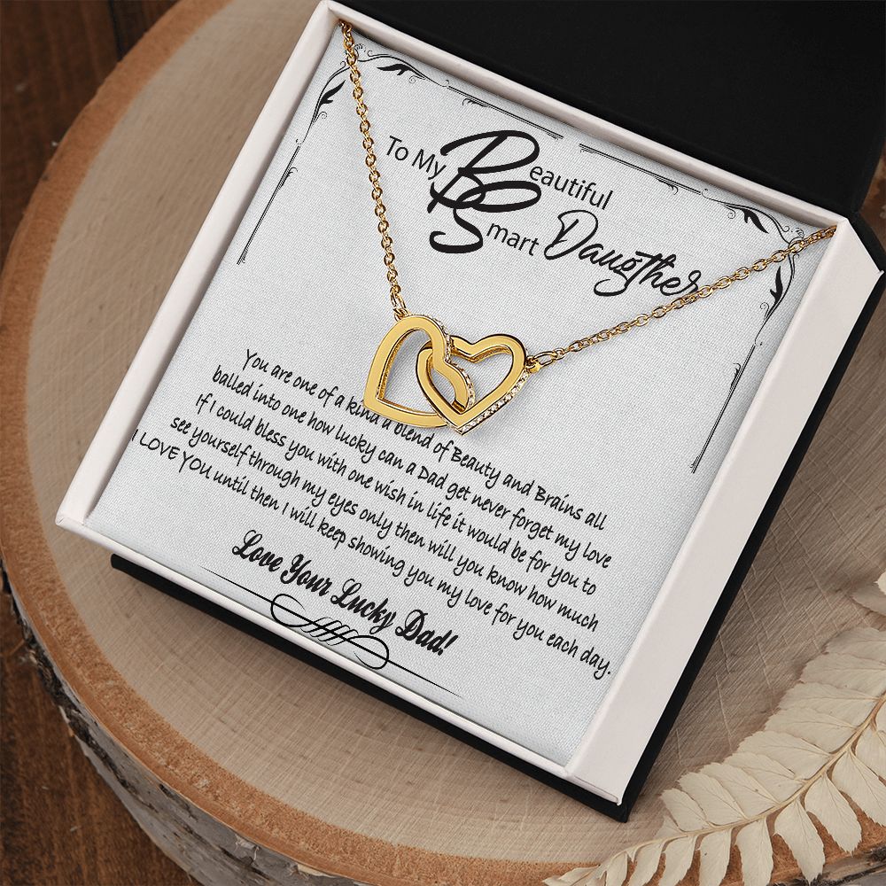 To My Beautiful Smart Daugther Interlocking Hearts Necklace