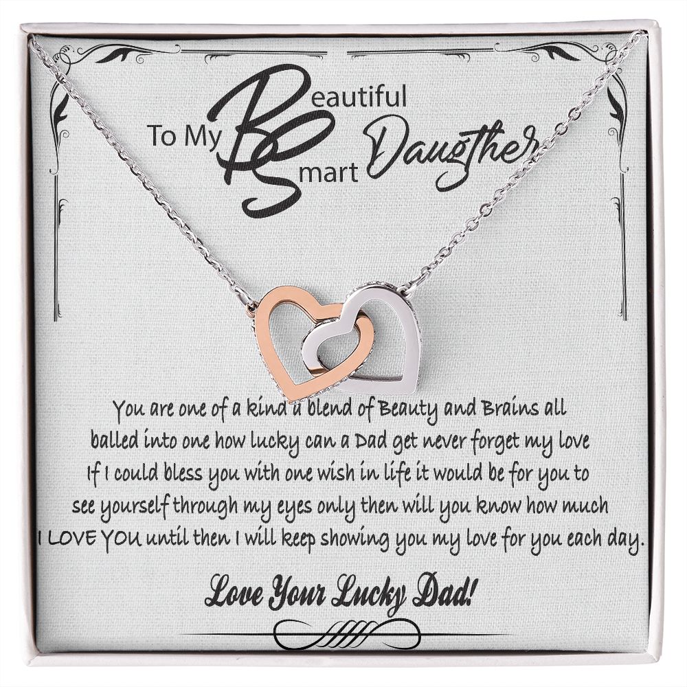 To My Beautiful Smart Daugther Interlocking Hearts Necklace