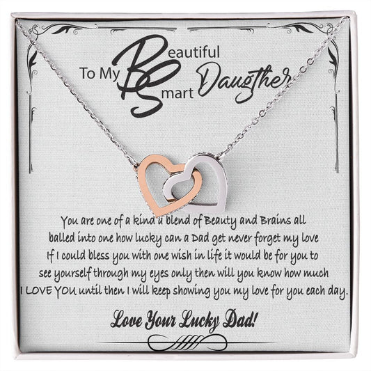 To My Beautiful Smart Daugther Interlocking Hearts Necklace