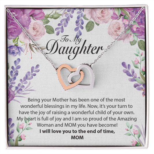 To My Daughter From MOM Blessings-Interlocking Hearts Necklace