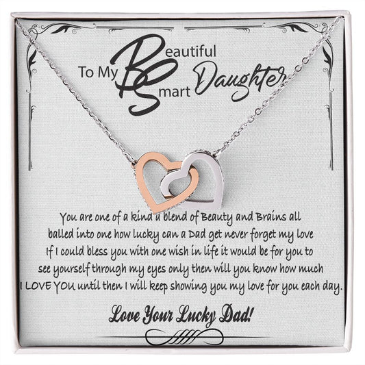 To My Beautiful Smart Daughter Interlocking Hearts Necklace