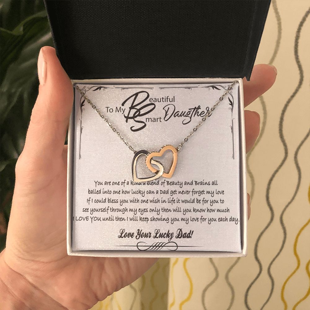 To My Beautiful Smart Daugther Interlocking Hearts Necklace