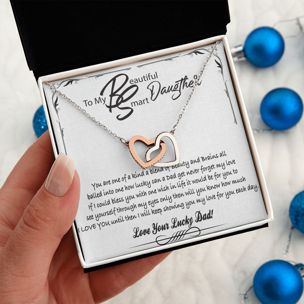 To My Beautiful Smart Daugther Interlocking Hearts Necklace