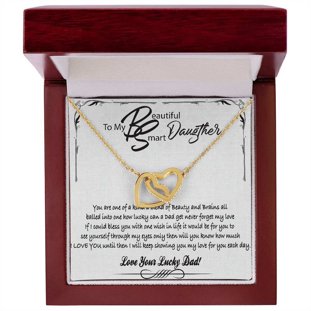 To My Beautiful Smart Daugther Interlocking Hearts Necklace