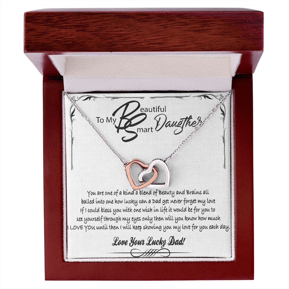 To My Beautiful Smart Daugther Interlocking Hearts Necklace