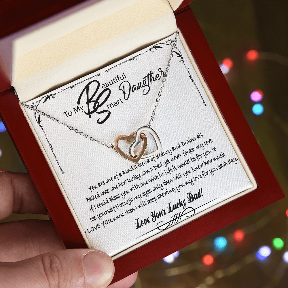 To My Beautiful Smart Daugther Interlocking Hearts Necklace