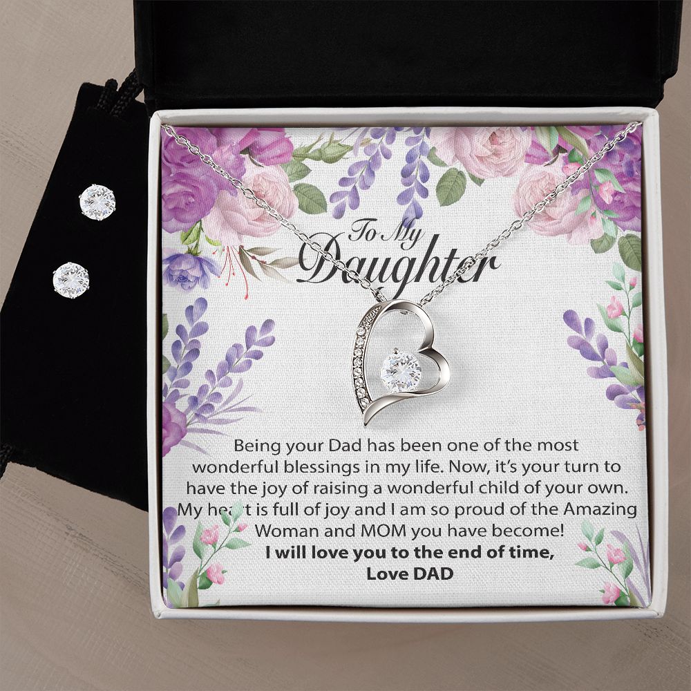 To My Daughter From DAD-Forever Love Necklace and Earring Set