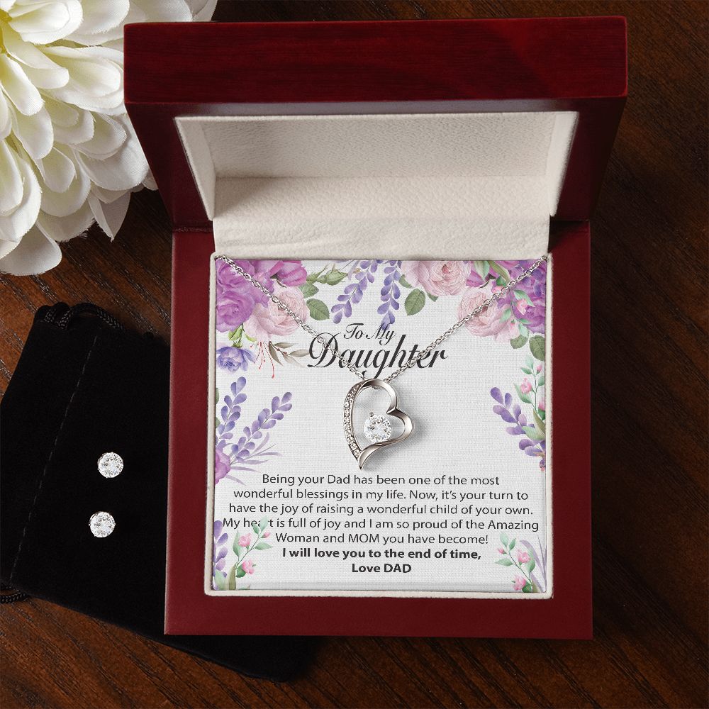 To My Daughter From DAD-Forever Love Necklace and Earring Set