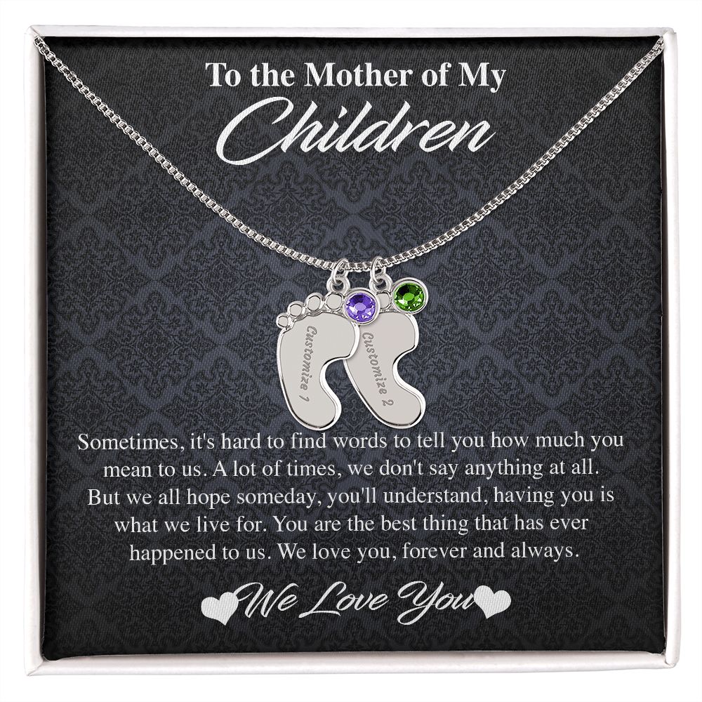 Custom Baby Feet Necklace with Birthstones