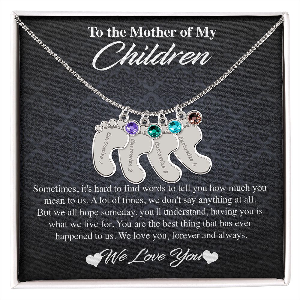 Custom Baby Feet Necklace with Birthstones