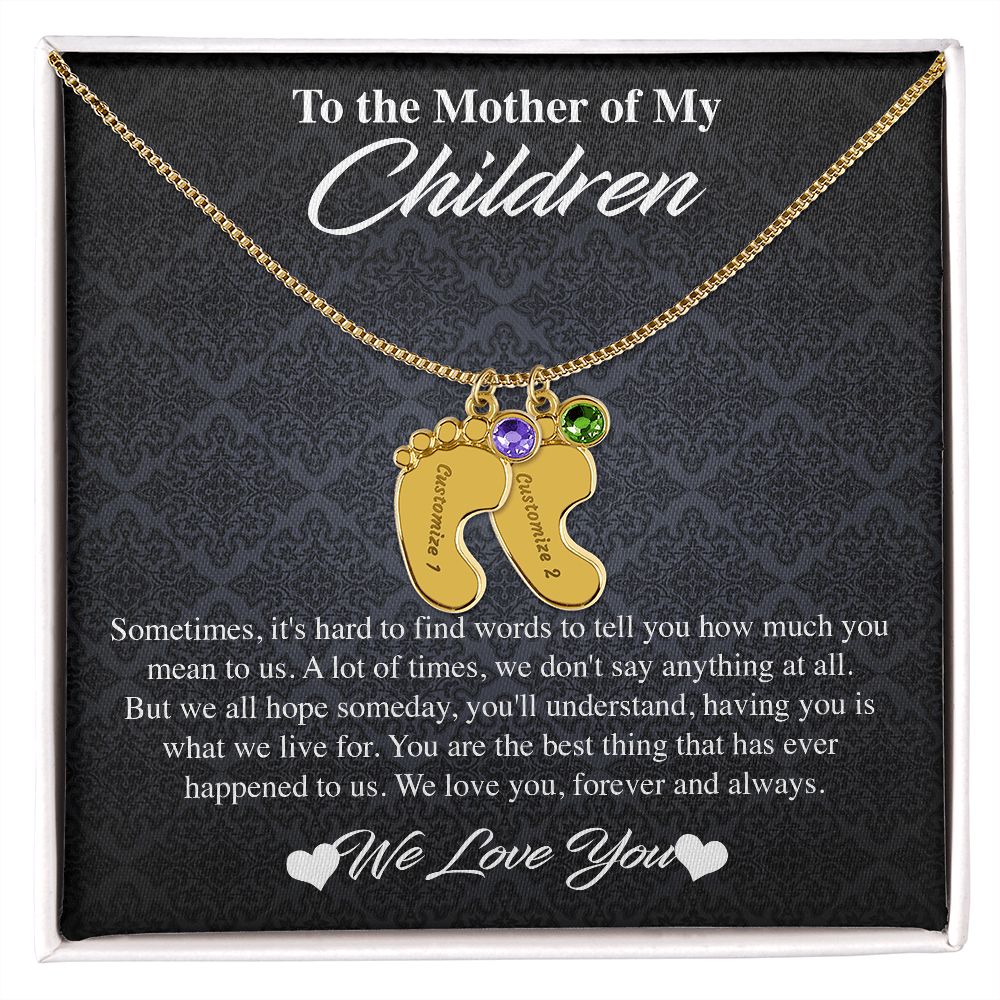 Custom Baby Feet Necklace with Birthstones