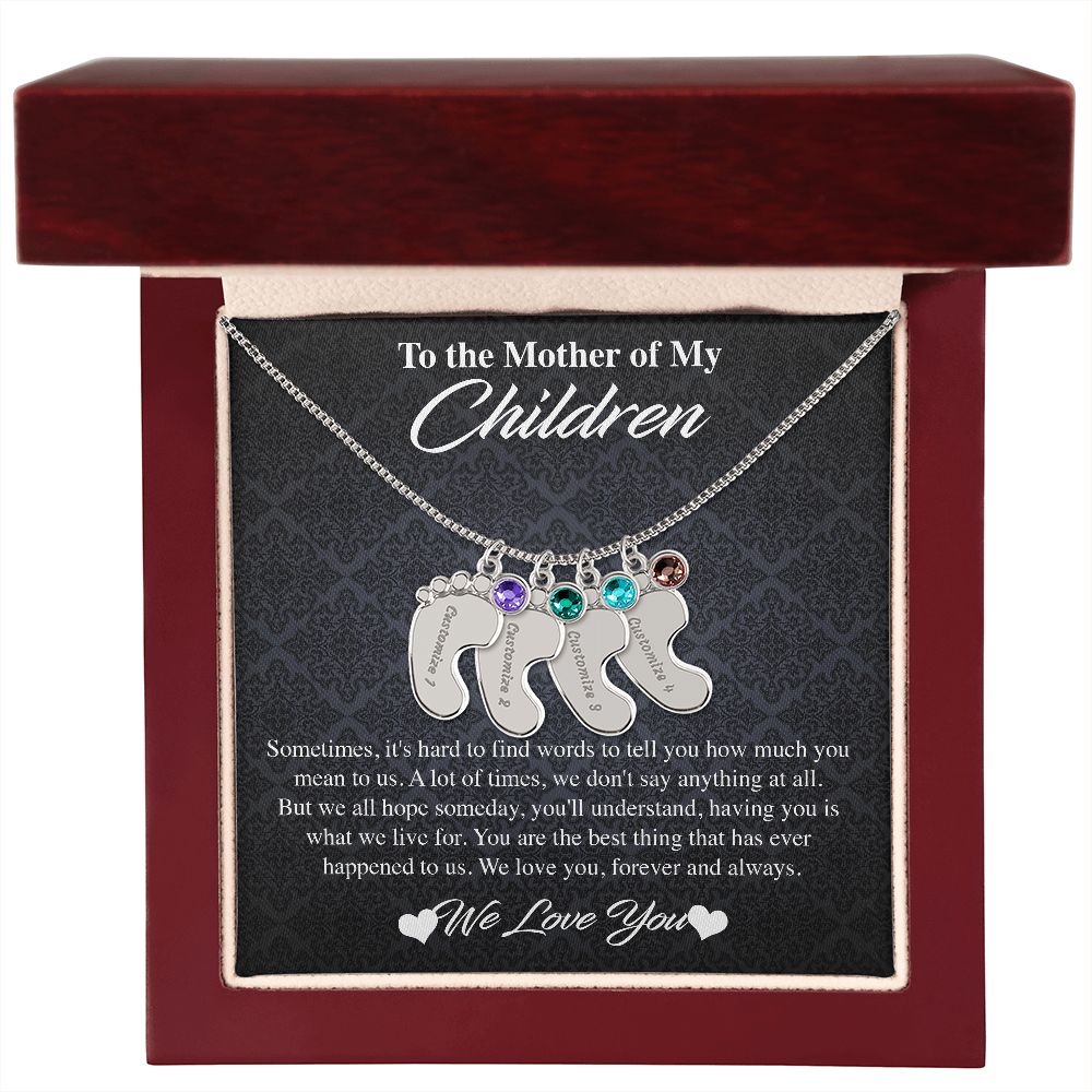 Custom Baby Feet Necklace with Birthstones