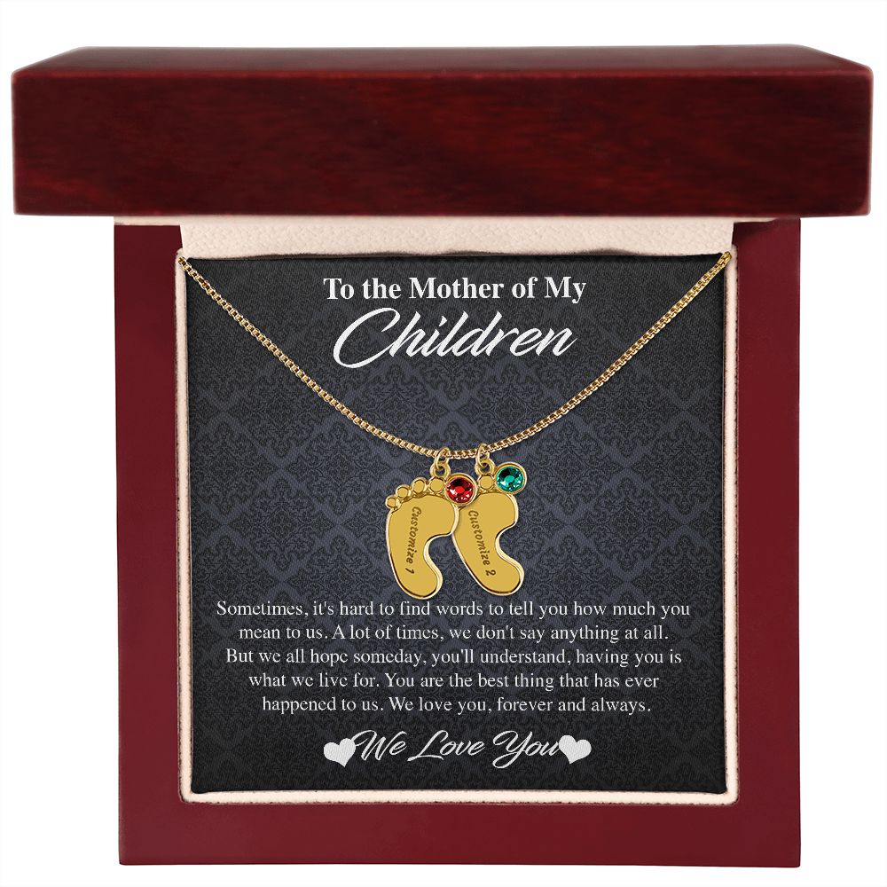 Custom Baby Feet Necklace with Birthstones